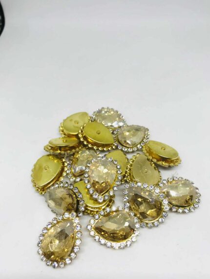 Kenarı Taşlı Damla Dikme Cam Taş 13x18 Gold