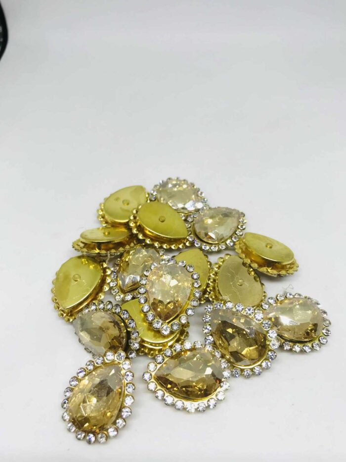 Kenarı Taşlı Damla Dikme Cam Taş 13x18 Gold