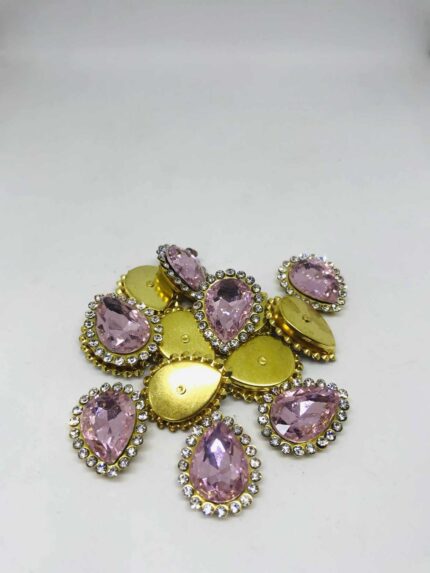 Kenarı Taşlı Damla Dikme Cam Taş 13x18 Pembe