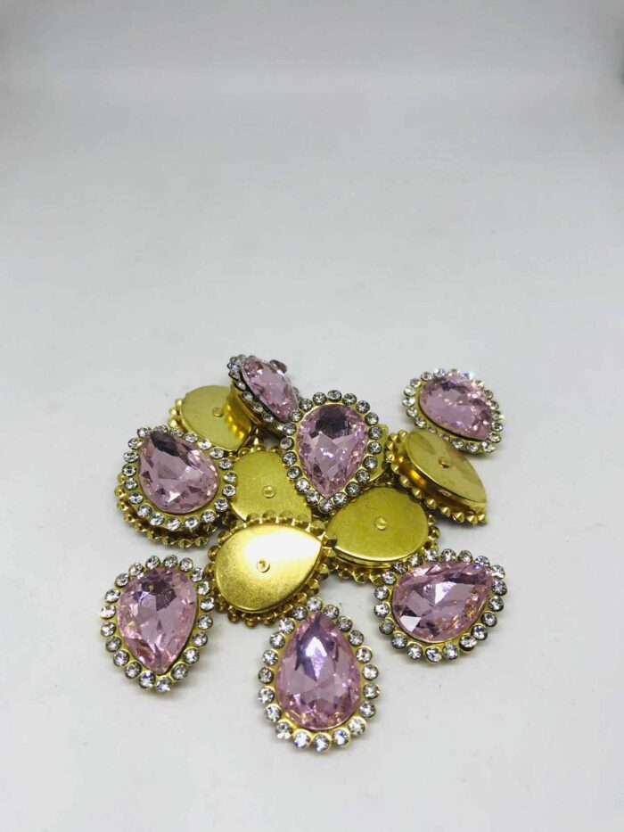 Kenarı Taşlı Damla Dikme Cam Taş 13x18 Pembe
