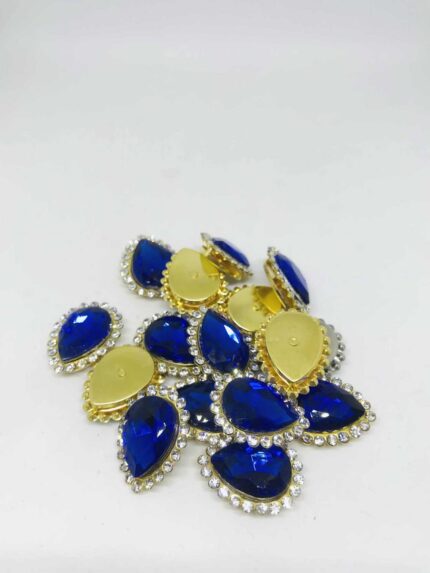 Kenarı Taşlı Damla Dikme Cam Taş 13x18 Saks Mavi