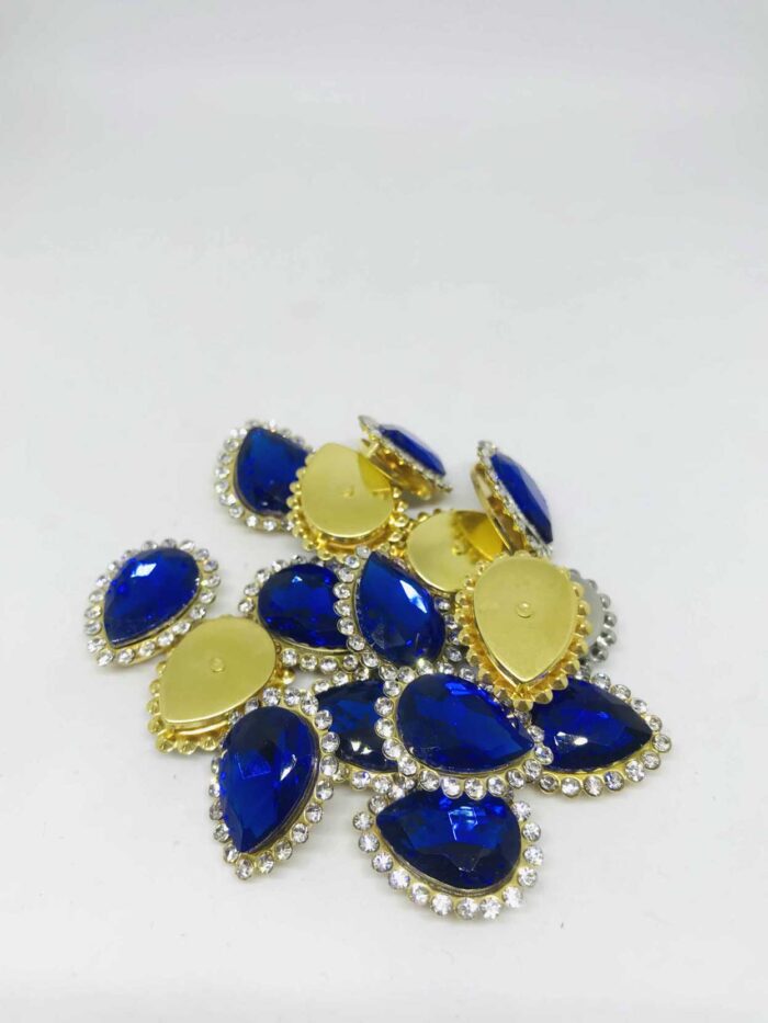 Kenarı Taşlı Damla Dikme Cam Taş 13x18 Saks Mavi