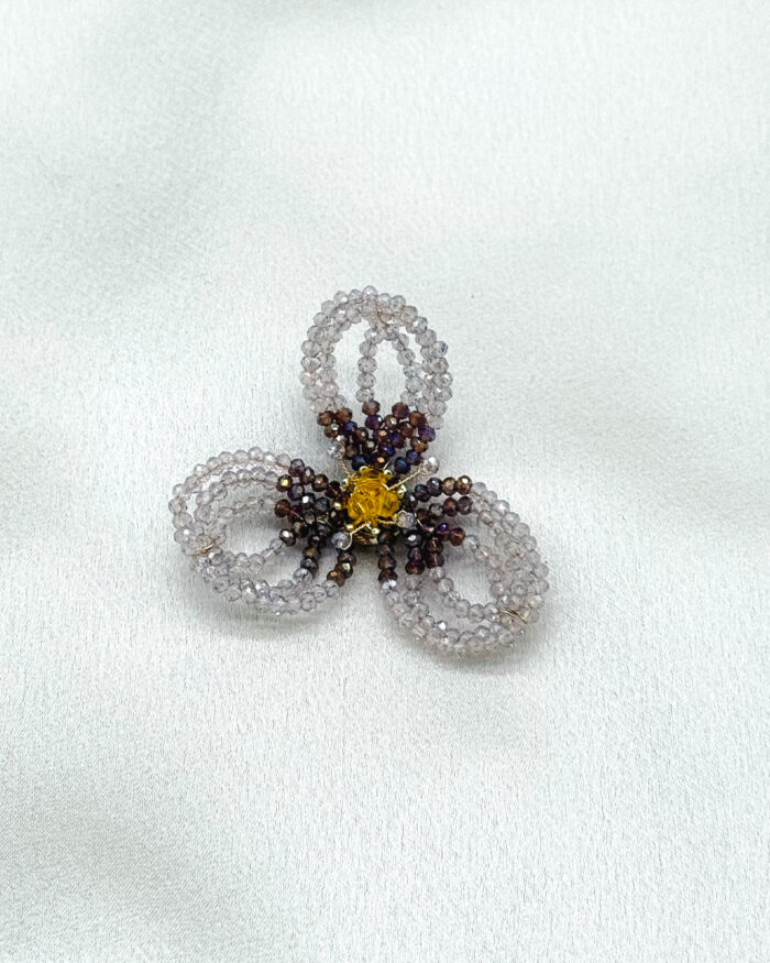 3mm Kristal İşlemeli Tel Kırma Broş Mürdüm - Gümüş - Görsel 1