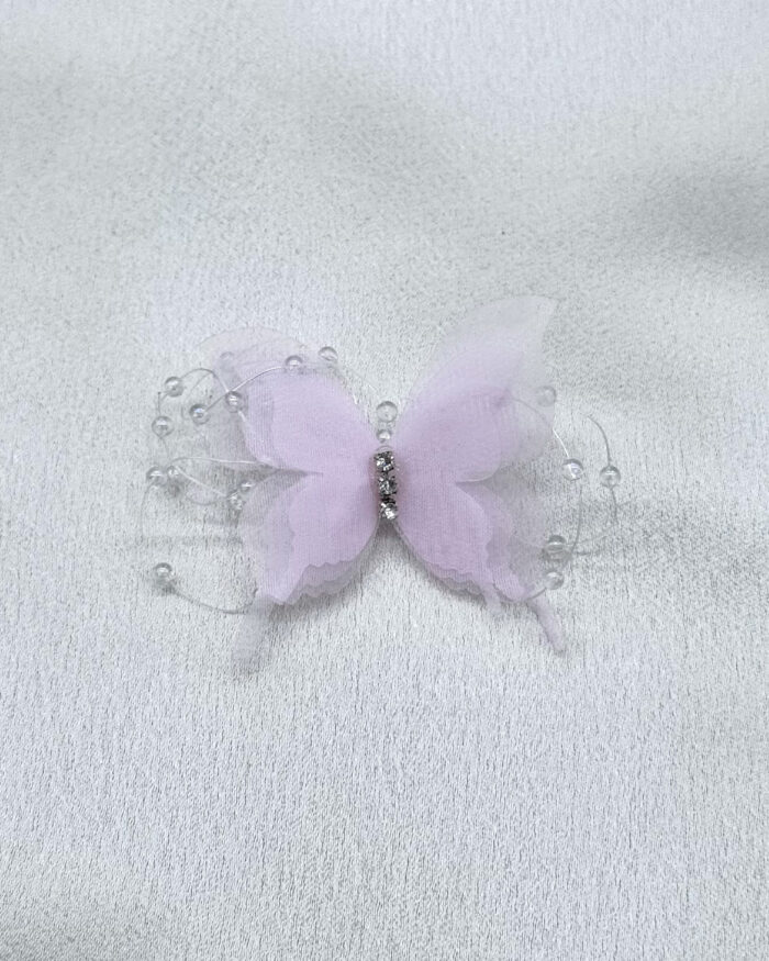 Çift Katlı Taş Detaylı Kelebek Broş Pembe - Görsel 1