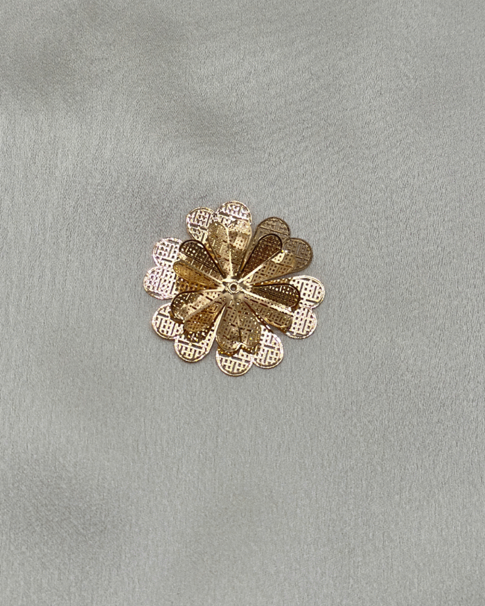 Çift Katlı Çiçek Motifli Paslanmaz Metal Broş - Gold - Görsel 1