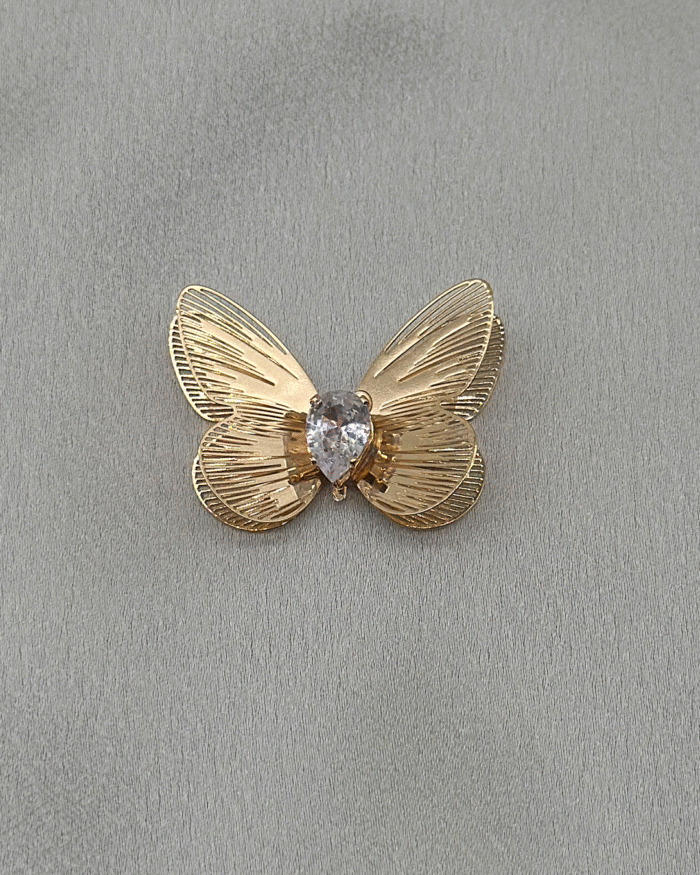Ortası Damla Zirkon Detaylı Kelebek Paslanmaz Metal Aksesuar - Gold ve Gümüş - Görsel 1