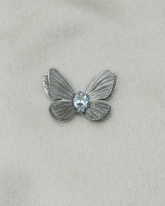 Ortası Damla Zirkon Detaylı Kelebek Paslanmaz Metal Aksesuar - Gold ve Gümüş - Görsel 2