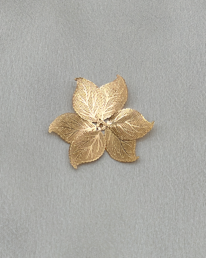 Yaprak Desenli Paslanmaz Metal Broş Aksesuar Gold ve Gümüş - Görsel 1